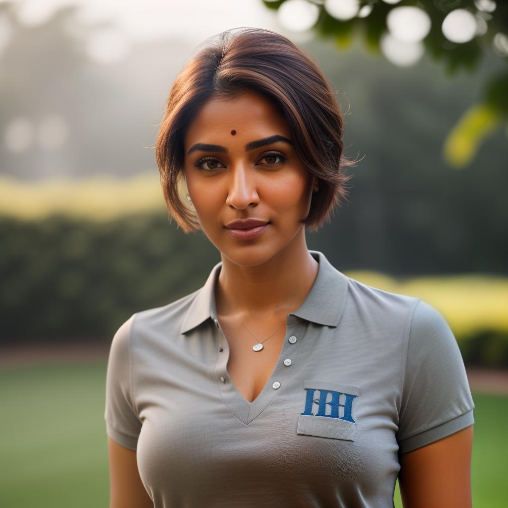  (((realistic full torso frontal head shot of a light brown to medium brown skin tone woman))), isha usha soni, ((indian heritage)), immature face, hazel eye color, ((short hair style)), (( hair color)), (( body type)), small size, small size, (immature small upturned nose), (immature prominent cheekbones), (immature smooth jawline), (immature full lips), (immature medium forehead), (immature even eyebrows), (immature rounded chin), standing straight looking directly into the camera,((wearing fitted polo shirt with deep v neck and monogrammed pocket)), backyard in background, 1girl, best quality, highest quality, award winning photo, masterpiece, raw, professional photography, photorealism, sharp focus, cinemat hyperrealistic, full body, detailed clothing, highly detailed, cinematic lighting, stunningly beautiful, intricate, sharp focus, f/1. 8, 85mm, (centered image composition), (professionally color graded), ((bright soft diffused light)), volumetric fog, trending on instagram, trending on tumblr, HDR 4K, 8K