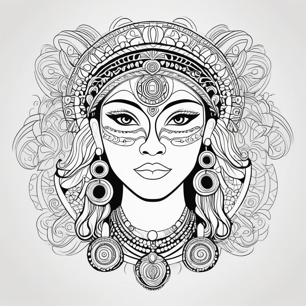  line art drawing taino atabey goddess of earth and fertility from the caribbean. professional, sleek, modern, minimalist, graphic, line art, vector graphics