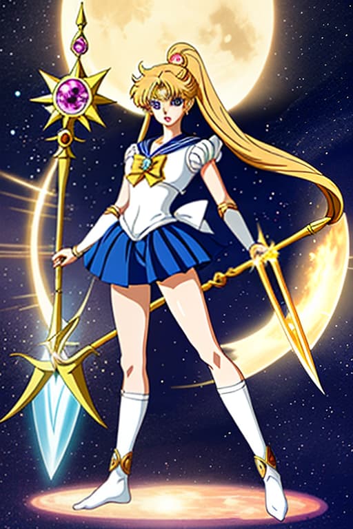  anime character sailor sun in the costume of a warrior and the staff of the sun, in the style of sailor moon