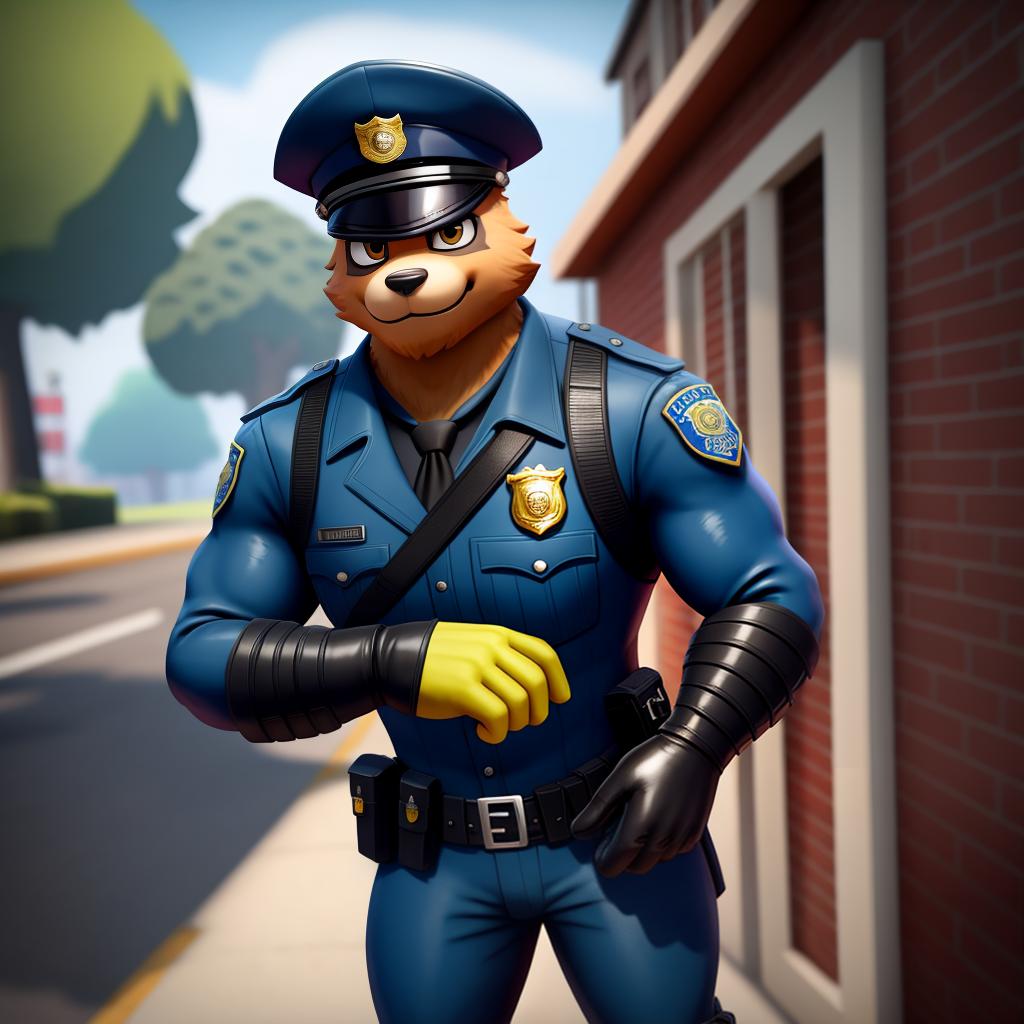  Evil corrupt policeman (Fortnite), full body, leather gloves, police brutality, open eyes, masterpiece, 4k, fine details,