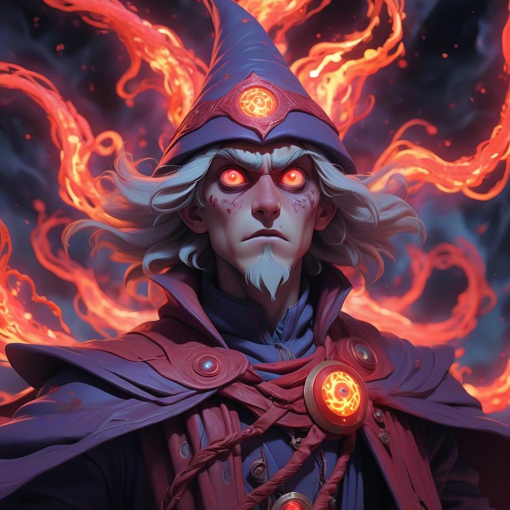  the young wizard of the bloody astral, who came from another plane and serves in the order of chaos, his eyes are burning with the astral and astral energy oozes out of his body and behind a thousand eyes in darkness