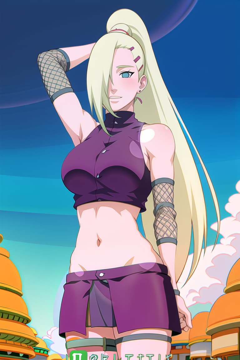  (yamanaka ino:1.2), hair down,(masterpiece, best quality:1.2), illustration, absurdres, highres, extremely detailed,looking front,navel focus