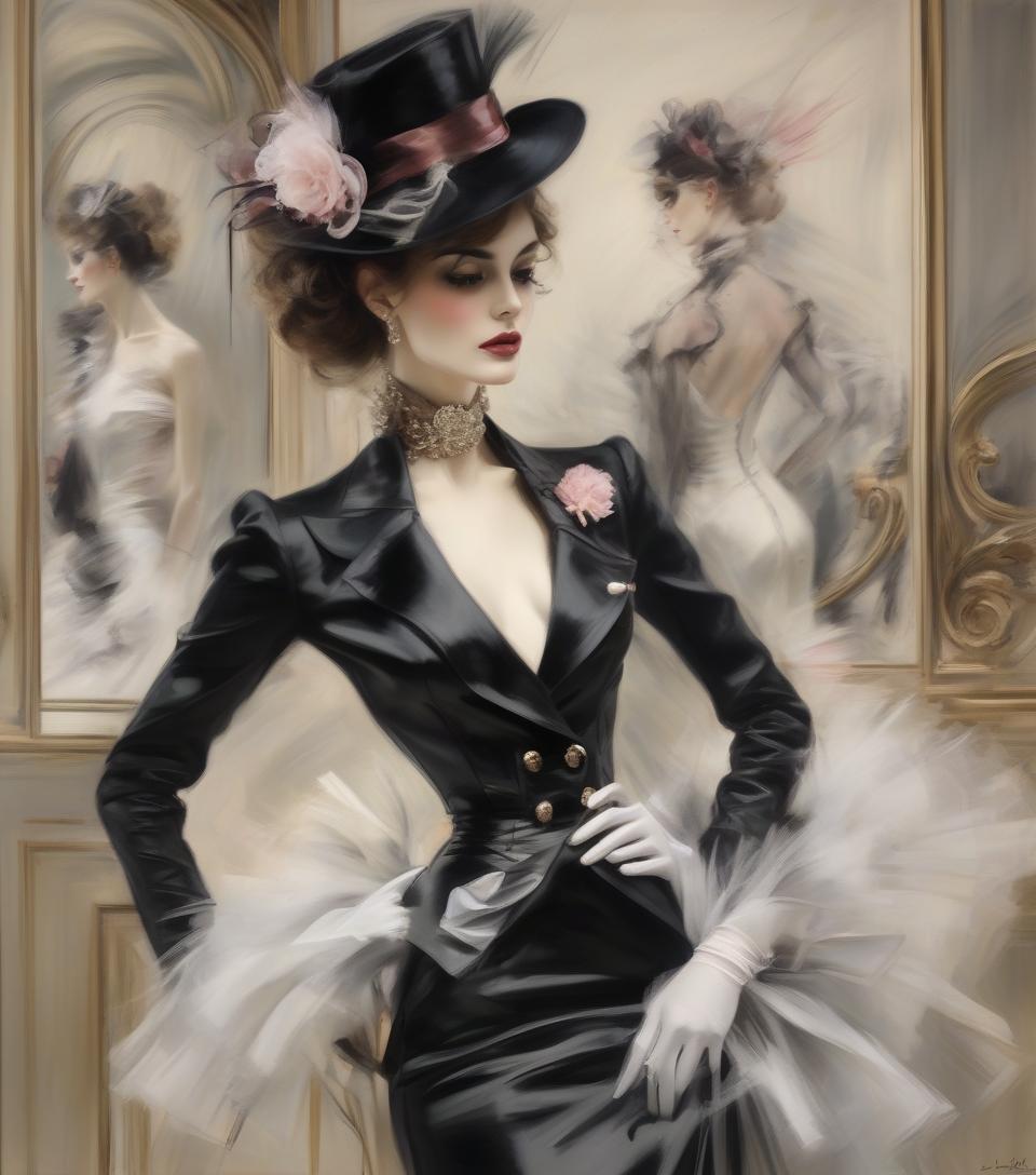  fashionista, inspired by style of runway reflections x giovanni boldini, romantic french chic, ultra realism, mid shot