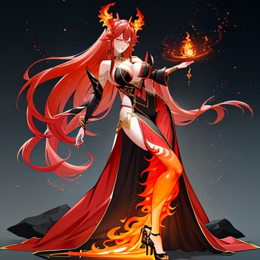  score 9, score 8 up, score 7 up, score 6 up, score 5 up, score 4 up, rating suggestive, 2. ember, the fiery temptress: ember is a monster whose design is inspired by flames and infernos. her skin glows with a warm, fering light, radiating shades of crimson, orange, and gold. bright, fiery eyes gleam with an inner intensity, reflecting her pionate nature. ember's outfit consists of flowing, flame patterned fabrics that dance around her form, creating the illusion of constantly shifting fire. accessories like molten metal jewelry and shimmering embers further enhance her fiery allure. she stands as a symbol of both beauty and the untamed power of flames. , attractive mature woman, most beautiful woman ever, anime art sty hyperrealistic, full body, detailed clothing, highly detailed, cinematic lighting, stunningly beautiful, intricate, sharp focus, f/1. 8, 85mm, (centered image composition), (professionally color graded), ((bright soft diffused light)), volumetric fog, trending on instagram, trending on tumblr, HDR 4K, 8K