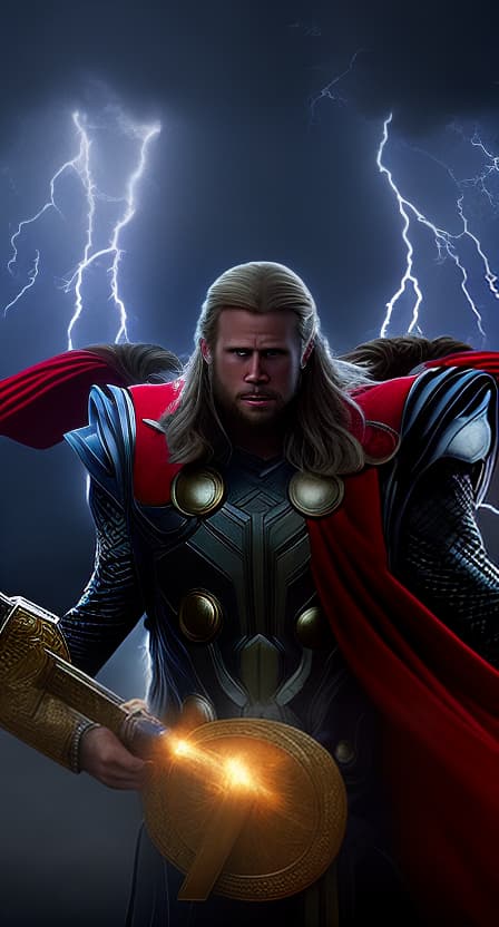 mdjrny-v4 style ,thor,thunder , highly detailed, 4k, HQ, separate colors, bright colors