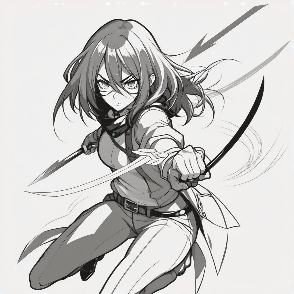  line art drawing rogue girl backstab strike, same nightmare. anime style . professional, sleek, modern, minimalist, graphic, line art, vector graphics