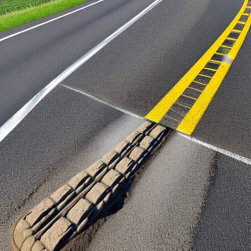  The road roller tried the freshly paved road and left a track