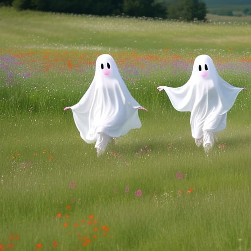  Ghosties running thru a meadow full of wildflowers