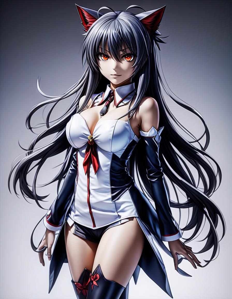  full length portrait of koneko tojo's concept art character from the anime "high school dxd", extremely high detail resolution, photographic realism taken to the extreme, fine texture, incredibly realistic, high dynamic range, bright, saturated details, clear shadows and highlights, realistic, saturated, contrasting, highly detailed