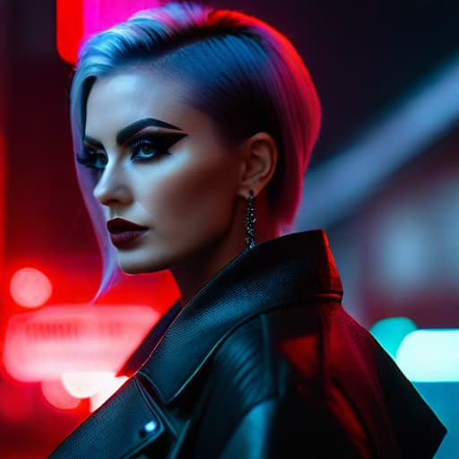  ultra realistic close up portrait ((beautiful pale cyberpunk female with heavy black eyeliner)), blue eyes, shaved side haircut, hyper detail, cinematic lighting, magic neon, dark red city, canon eos r3, nikon, f/1.4, iso 200, 1/160s, 8k, raw, unedited, symmetrical balance, in frame, 8k hyperrealistic, full body, detailed clothing, highly detailed, cinematic lighting, stunningly beautiful, intricate, sharp focus, f/1. 8, 85mm, (centered image composition), (professionally color graded), ((bright soft diffused light)), volumetric fog, trending on instagram, trending on tumblr, HDR 4K, 8K