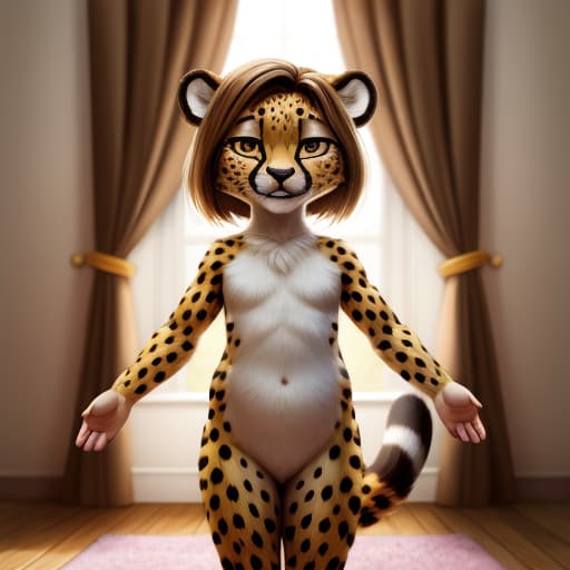  Female Cheetah anthro, mini-, no , full body, , young, lewd, in view, over, clroom, open eyes, masterpiece, 4k, fine details,