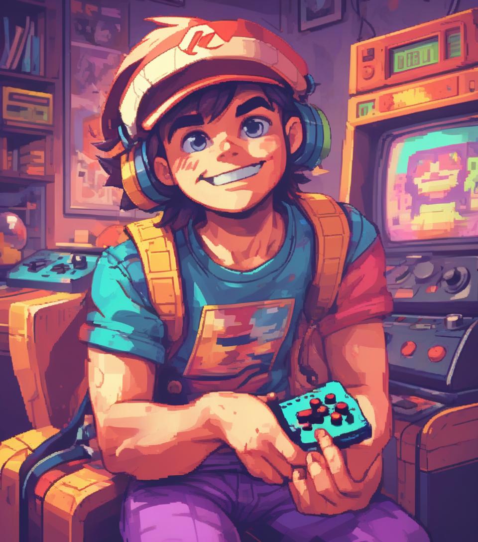  retro game art portrait drawing style . 16 bit, vibrant colors, pixelated, nostalgic, charming, fun