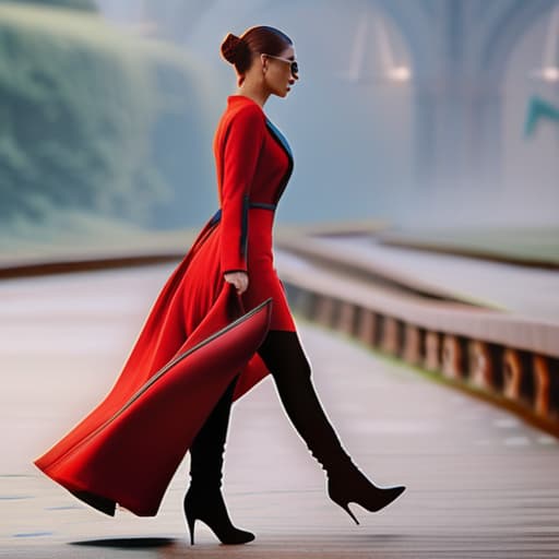  a walking women hyperrealistic, full body, detailed clothing, highly detailed, cinematic lighting, stunningly beautiful, intricate, sharp focus, f/1. 8, 85mm, (centered image composition), (professionally color graded), ((bright soft diffused light)), volumetric fog, trending on instagram, trending on tumblr, HDR 4K, 8K