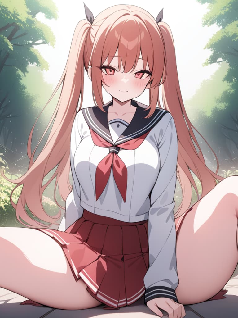  illness, twin tail, sailor suit, menhera, yandere, sitting on the ground, smile, masterpiece, best quality,8k,ultra detailed,high resolution,an extremely delicate and beautiful,hyper detail