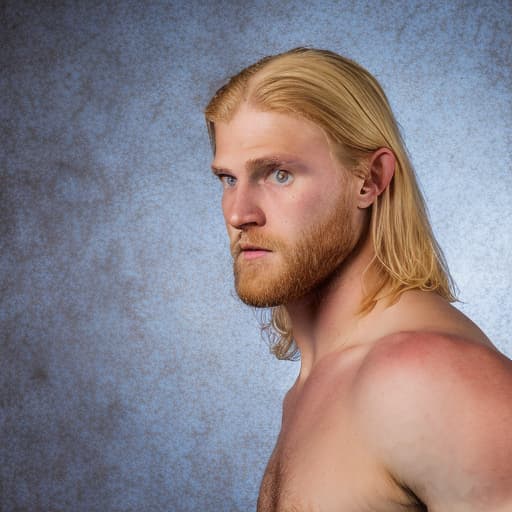 portrait+ style wrestling star queer blonde hunk dude face