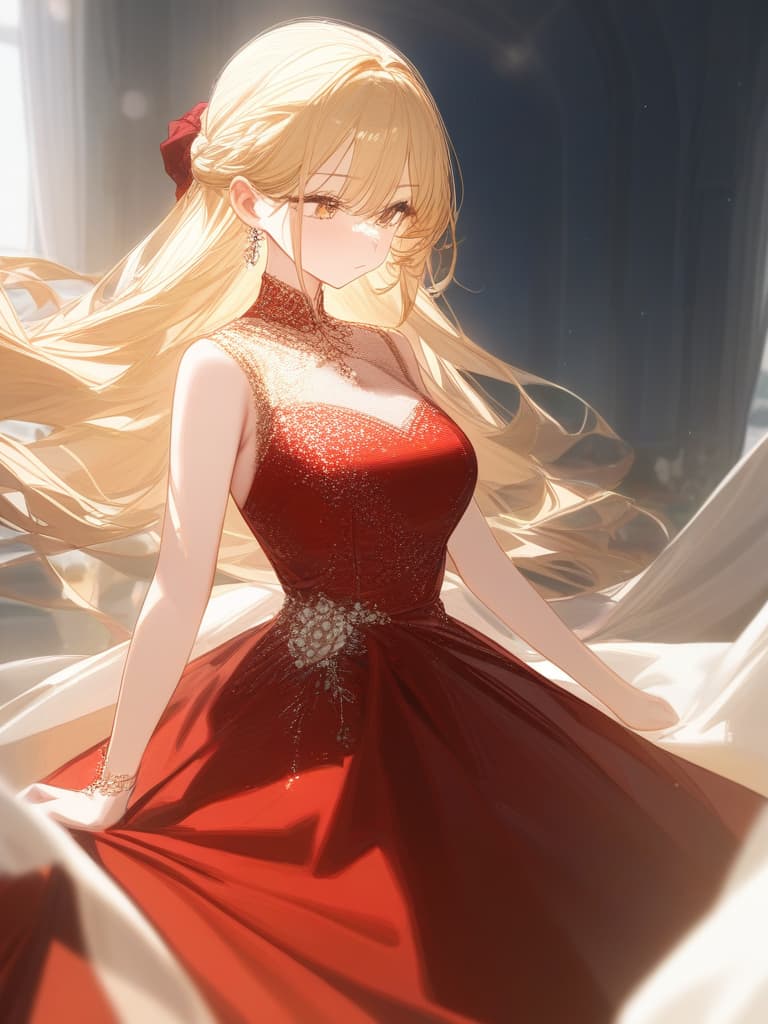  cute girls, jewelry, beautiful, all, long hair, no bang, beautiful dress, beautiful dress, princess, british royal family, dignified, blonde, red, dark blue and golden dresses, masterpiece, best quality,8k,ultra detailed,high resolution,an extremely delicate and beautiful,hyper detail