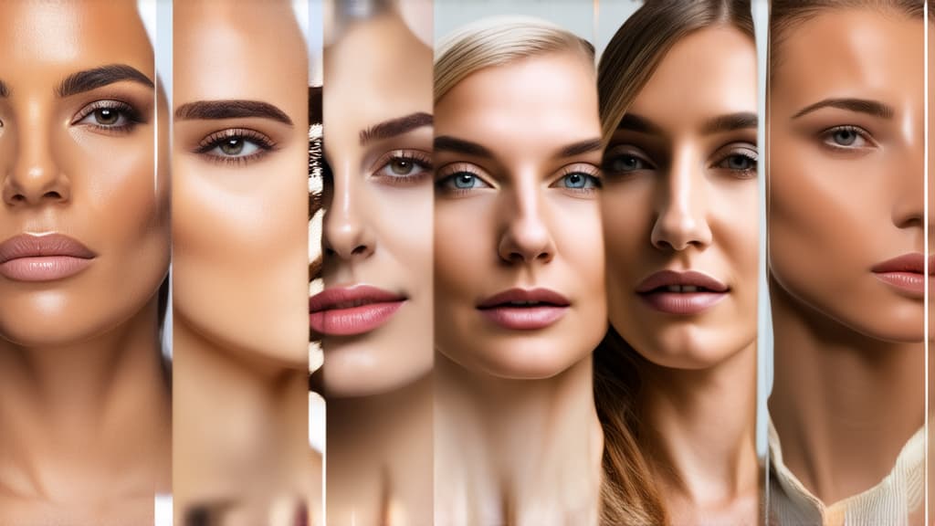  different beauty. set of different female heads of different ages on a light background. ar 16:9, (natural skin texture), highly detailed face, depth of field, hyperrealism, soft light, muted colors