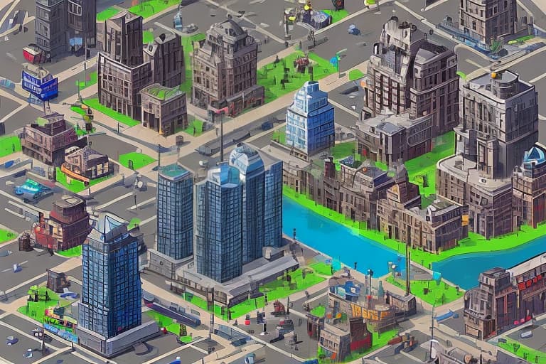  Create a blank road map of Gotham City with: - Roads, highways, and alleys - Empty spaces for buildings and landmarks - Basic road features like streetlights and crosswalks Leave the building spaces blank for customization.