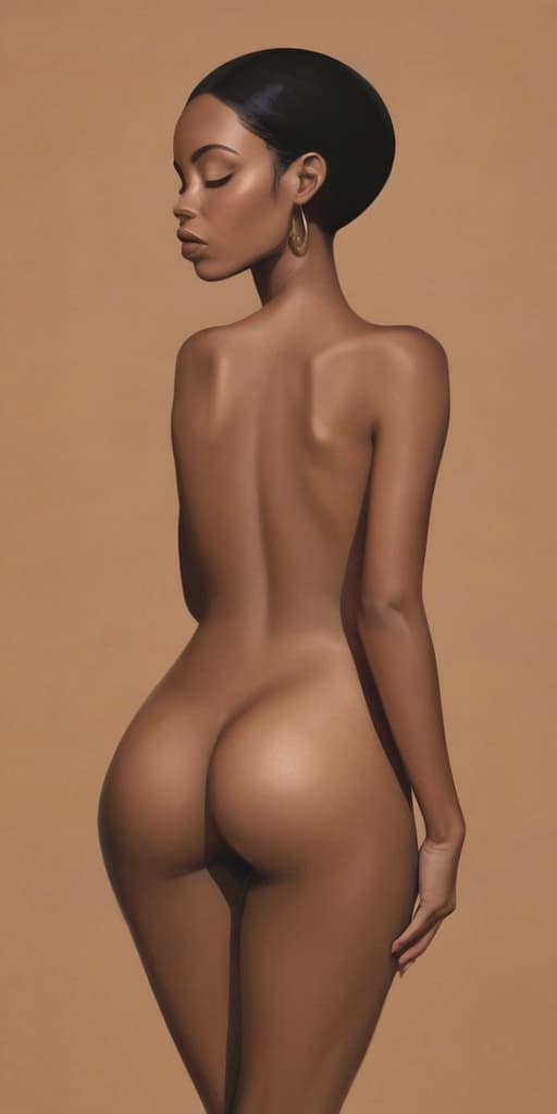  minimalism, an image depicting the desire of wanting to be as beautiful as the ocean. there is a beautiful black woman with brown skin in the image. she is naked., abstract, simple geometic shapes, hard edges, sleek contours, minimalism