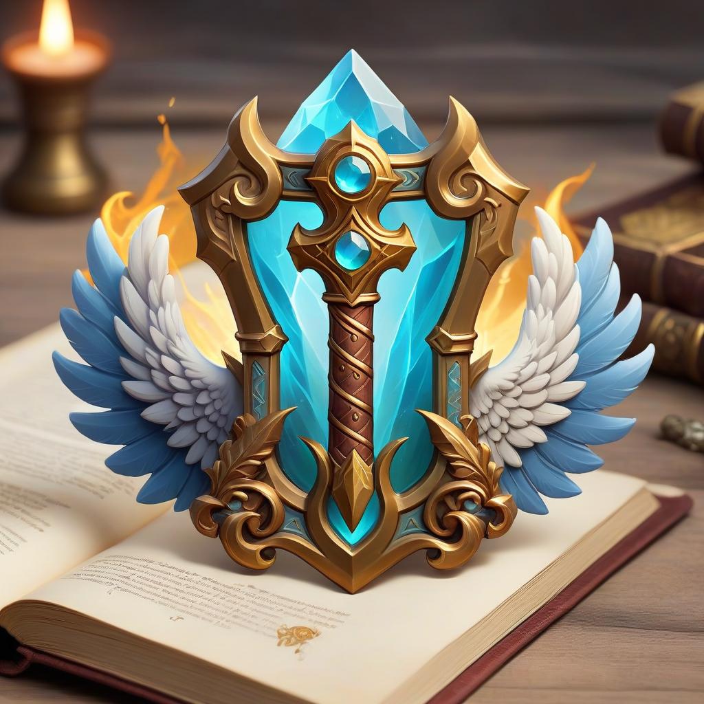  ethereal fantasy concept art of battle hammer, wings, religious book, occult accessories, cleric rpg class minimal badge . magnificent, celestial, ethereal, painterly, epic, majestic, magical, fantasy art, cover art, dreamy, sticker