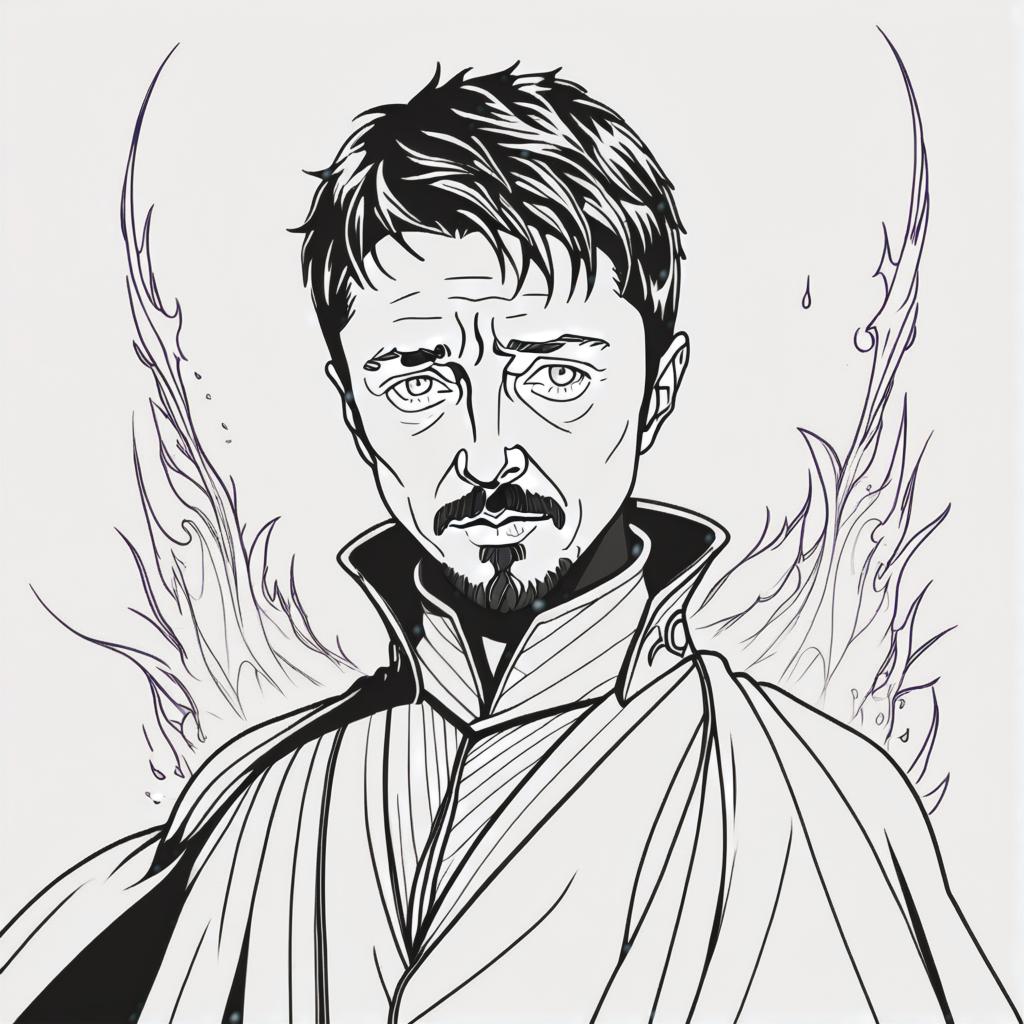  line art drawing petyr baelish anime, same nightmare. anime style . professional, sleek, modern, minimalist, graphic, line art, vector graphics