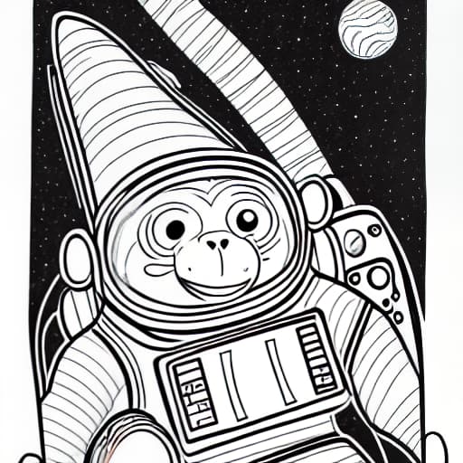  A cartoon of a monkey in space. line art