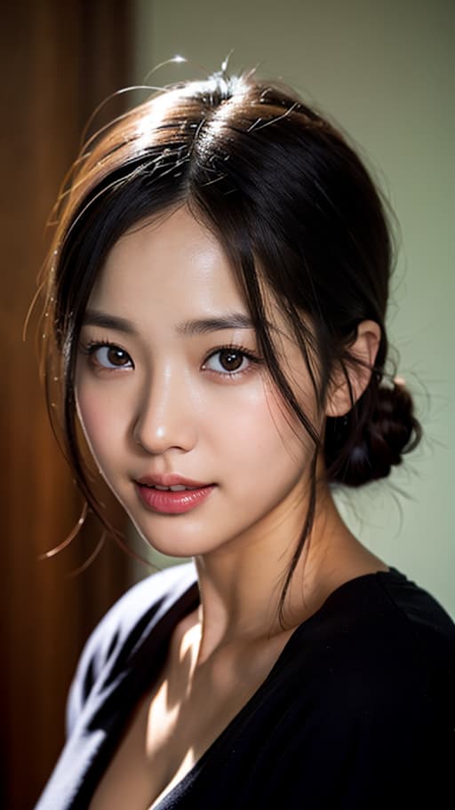  Best quality, masterpiece, ultra high res, (photorealistic:1.4), raw photo, (detail face:1.3), (realistic skin), deep shadow, dramatic lighting, cute, black hair, hair accessory, , innocent, face, clear skin, lovely smile, narrow eyes, deep shadow, dramatic lighting, portrait, portrait size, unedited, symmetrical balance