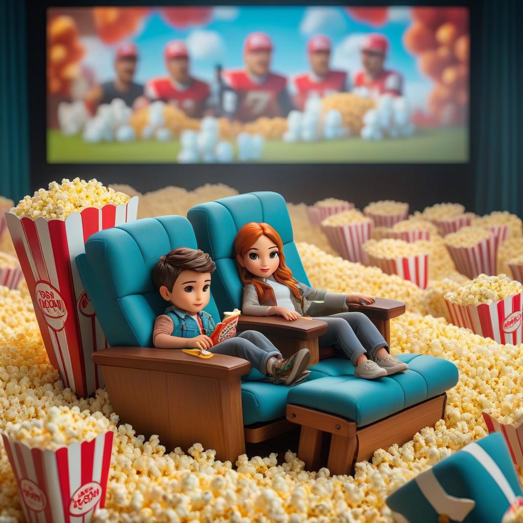  hdr photo of isometric look, 3d rendering, three cute movie chairs and one movie screen in front of it, floating popcorn, 3d style, on a soft colored background . high dynamic range, vivid, rich details, clear shadows and highlights, realistic, intense, enhanced contrast, highly detailed hyperrealistic, full body, detailed clothing, highly detailed, cinematic lighting, stunningly beautiful, intricate, sharp focus, f/1. 8, 85mm, (centered image composition), (professionally color graded), ((bright soft diffused light)), volumetric fog, trending on instagram, trending on tumblr, HDR 4K, 8K