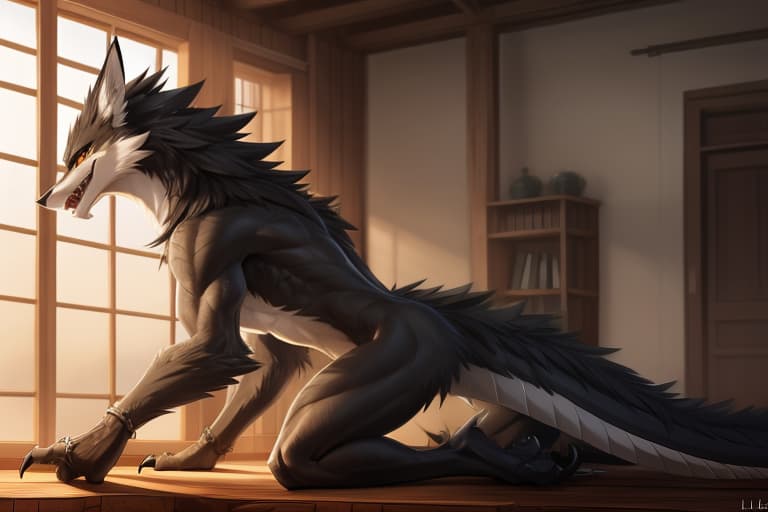  by kluclew:1.5, back view, avian, ahegao, bestiality:1.3, big dragon, wolf, size difference, male, female, open eyes, digital art, masterpiece, 4k, fine details,