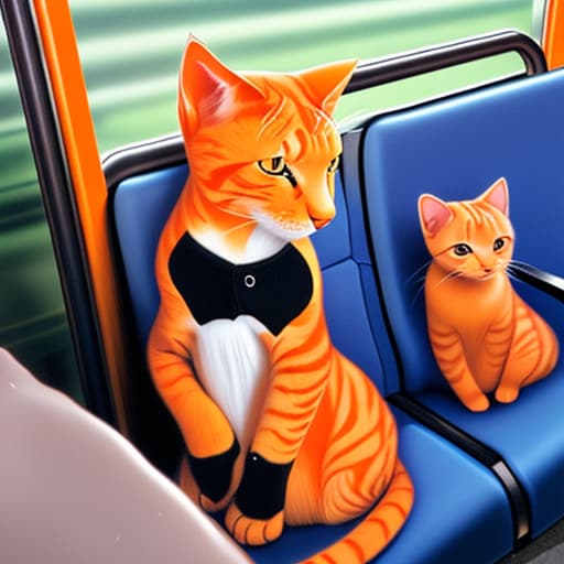  A small orange cat on a bus