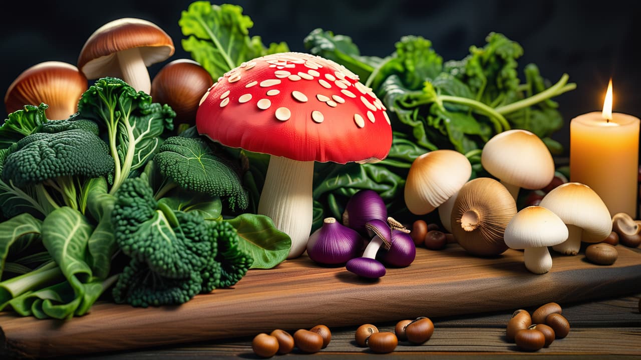  a vibrant array of raw foods, including dark leafy greens, raw beans, and certain mushrooms, arranged on a rustic wooden table, with a subtle warning symbol subtly incorporated into the background, hinting at potential hazards. hyperrealistic, full body, detailed clothing, highly detailed, cinematic lighting, stunningly beautiful, intricate, sharp focus, f/1. 8, 85mm, (centered image composition), (professionally color graded), ((bright soft diffused light)), volumetric fog, trending on instagram, trending on tumblr, HDR 4K, 8K