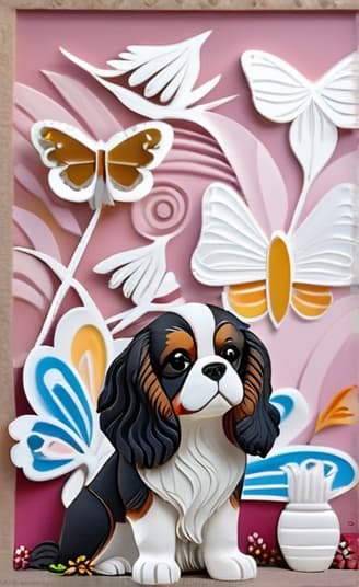  cavalier king charles in a garden of wildflowers and butterflies, award winning, professional, highly detailed, masterpiece