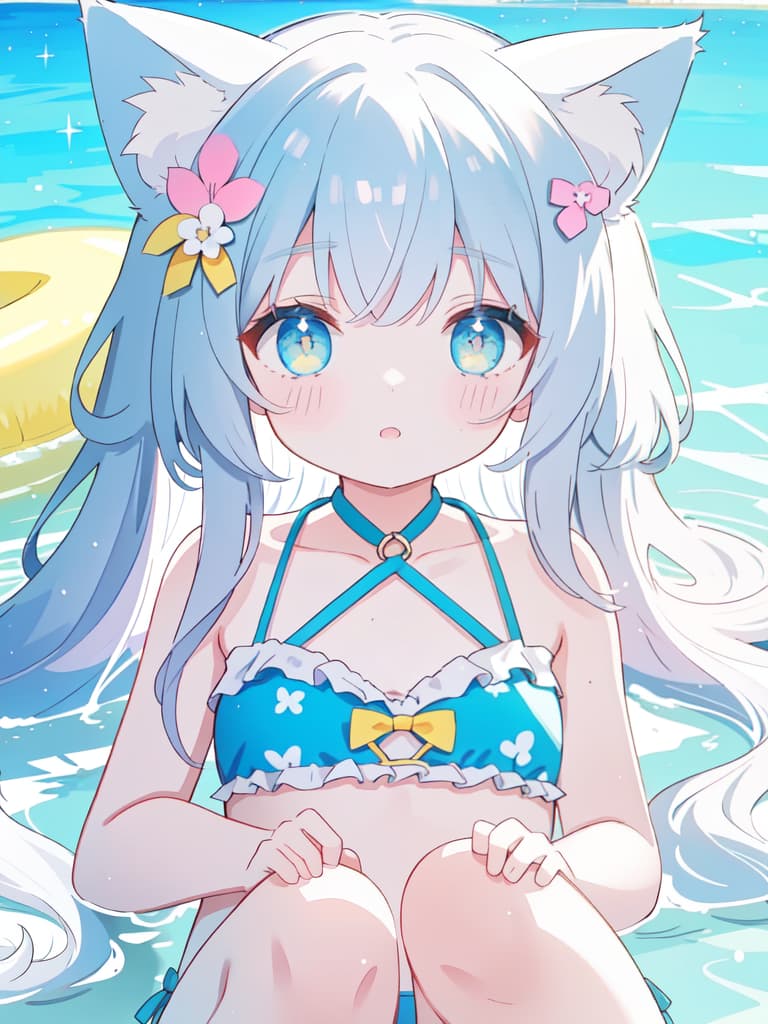  cat ears, swimwear, young, masterpiece, best quality,8k,ultra detailed,high resolution,an extremely delicate and beautiful,hyper detail