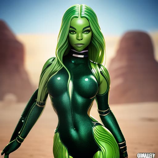  Charly Jordan as a green-skinned humanoid female from another galaxy, full body, erotic