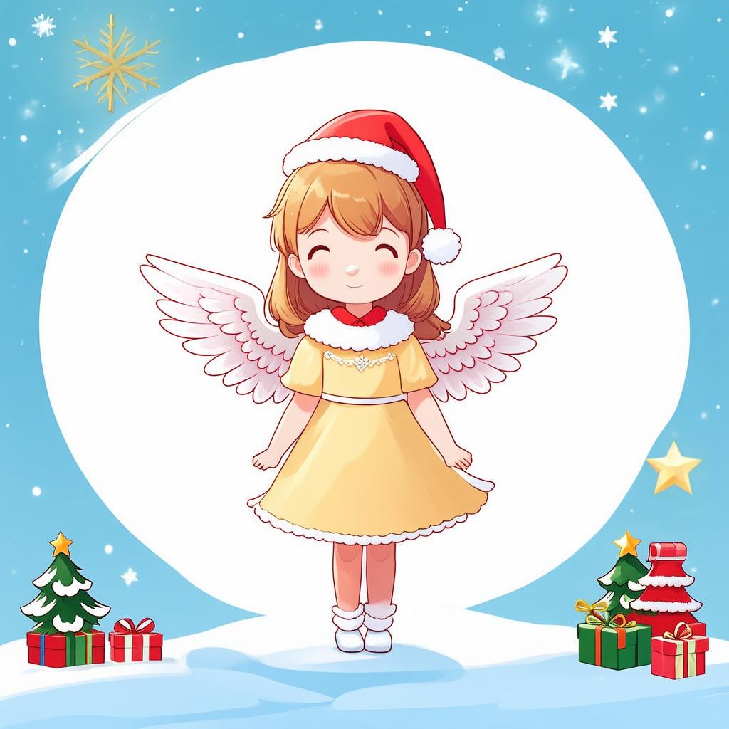  flat illustration, flaticon, (illustration:1.15), anime cute christmas angel on solid white background, pastel shades , [cory loftis, strobist, pascal campion :: 0.2]