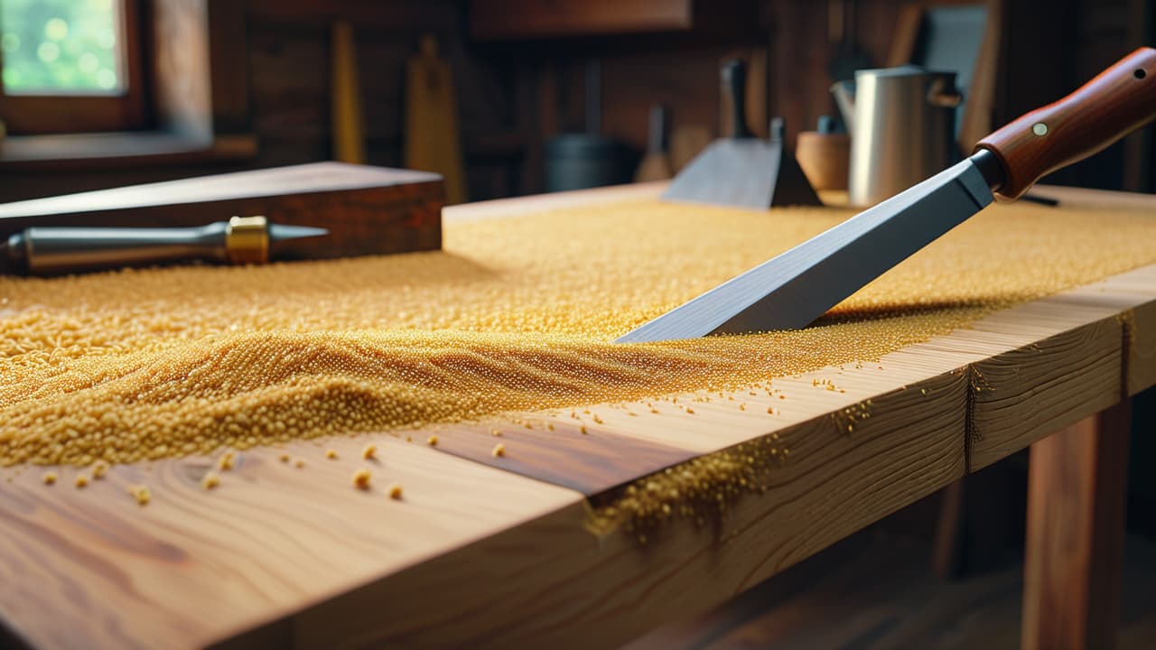  a close up view of a classic wooden dovetail joint, showcasing tight interlocking pieces, rich wood grains, and smooth, polished surfaces, set against a rustic workbench with sawdust and tools in the background. hyperrealistic, full body, detailed clothing, highly detailed, cinematic lighting, stunningly beautiful, intricate, sharp focus, f/1. 8, 85mm, (centered image composition), (professionally color graded), ((bright soft diffused light)), volumetric fog, trending on instagram, trending on tumblr, HDR 4K, 8K