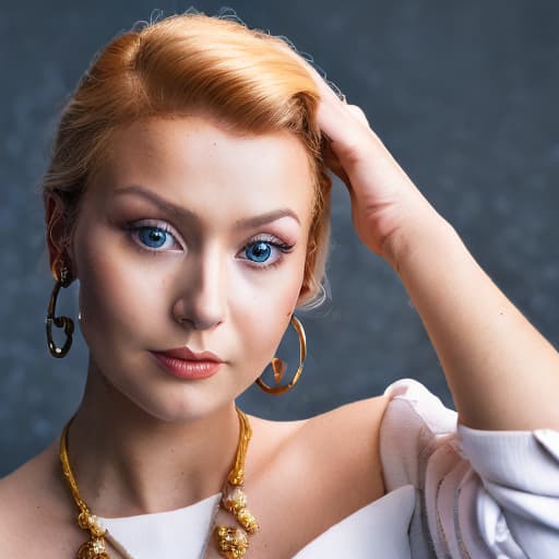 portrait+ style Russian queer TV actress blonde female face