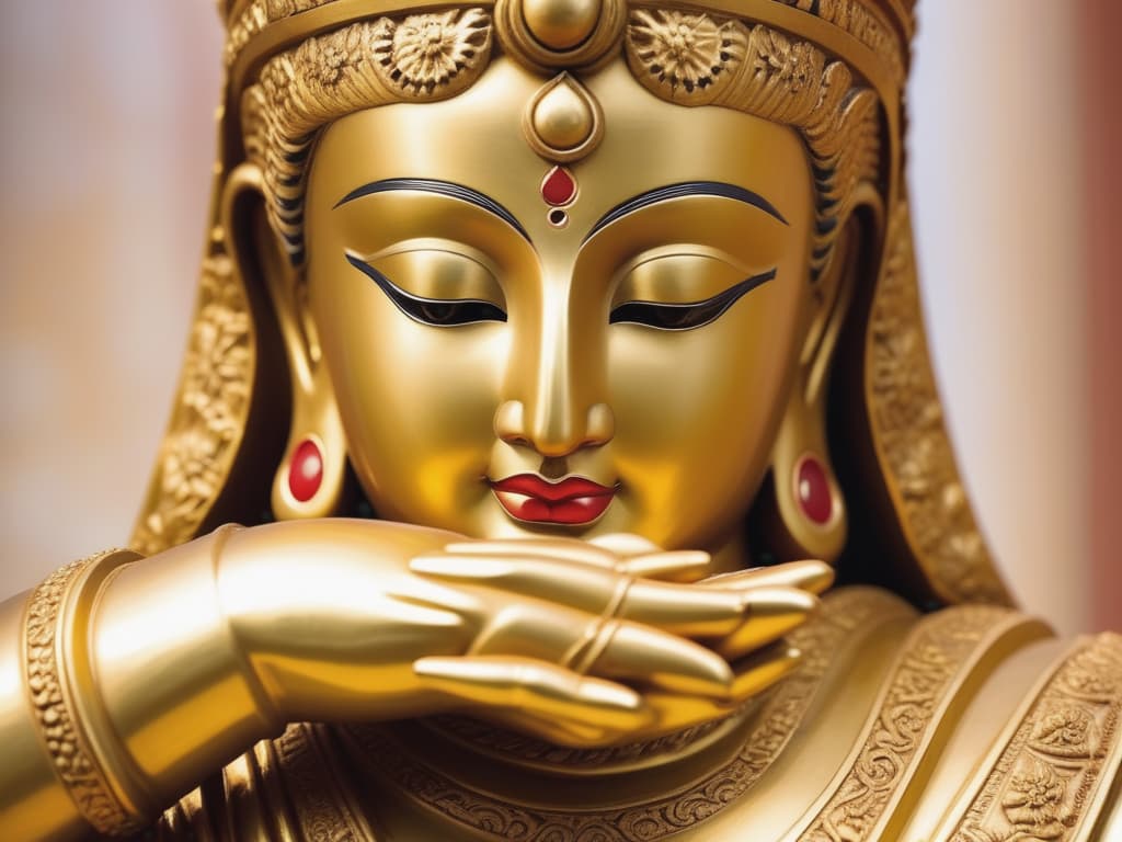  beautiful close up of an ancient eastern statue, serene divine expression