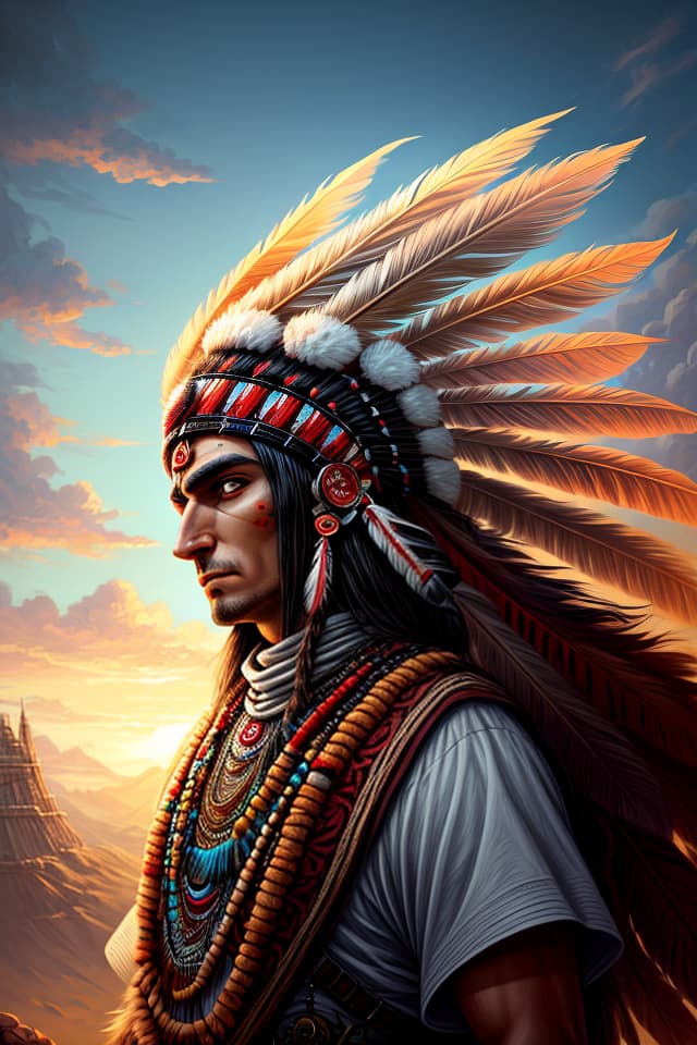  a native indian warrior headdress, cyril rolando, hq, hightly detailed, 4k