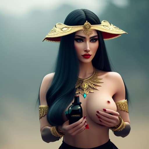  beautiful genie with long black hair emerging from a bottle hyperrealistic, full body, detailed clothing, highly detailed, cinematic lighting, stunningly beautiful, intricate, sharp focus, f/1. 8, 85mm, (centered image composition), (professionally color graded), ((bright soft diffused light)), volumetric fog, trending on instagram, trending on tumblr, HDR 4K, 8K