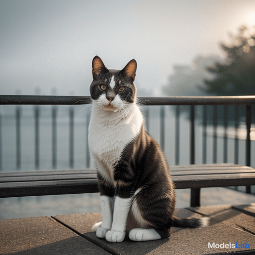  a cat sitting on a bench hyperrealistic, full body, detailed clothing, highly detailed, cinematic lighting, stunningly beautiful, intricate, sharp focus, f/1. 8, 85mm, (centered image composition), (professionally color graded), ((bright soft diffused light)), volumetric fog, trending on instagram, trending on tumblr, HDR 4K, 8K