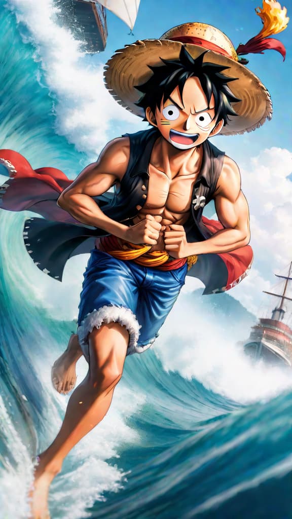  anime art, one piece, emotional character backstories, intricate plot twists, luffy sailing with his crew hyperrealistic, full body, detailed clothing, highly detailed, cinematic lighting, stunningly beautiful, intricate, sharp focus, f/1. 8, 85mm, (centered image composition), (professionally color graded), ((bright soft diffused light)), volumetric fog, trending on instagram, trending on tumblr, HDR 4K, 8K