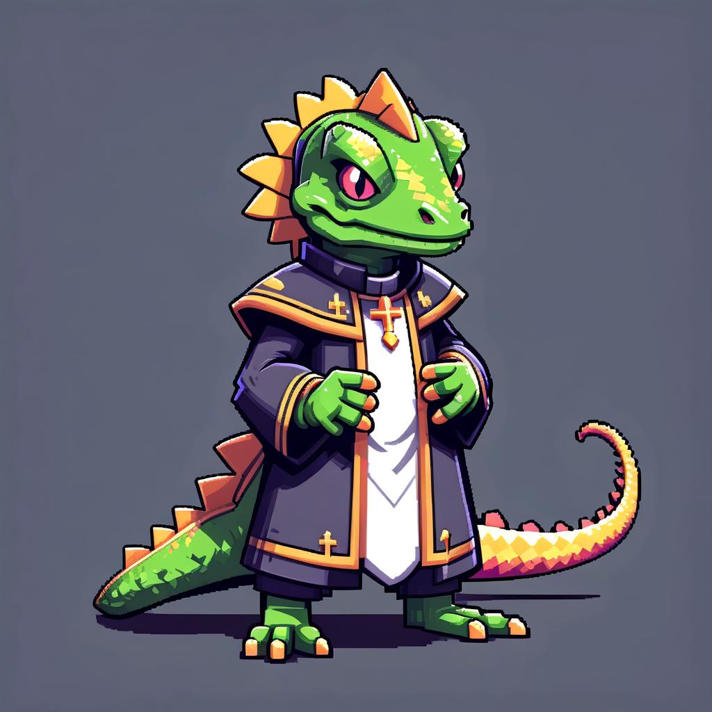  pixel art a character for a video game. an anthropomorphic lizard in priest's clothing. . low res, blocky, pixel art style, 8 bit graphics