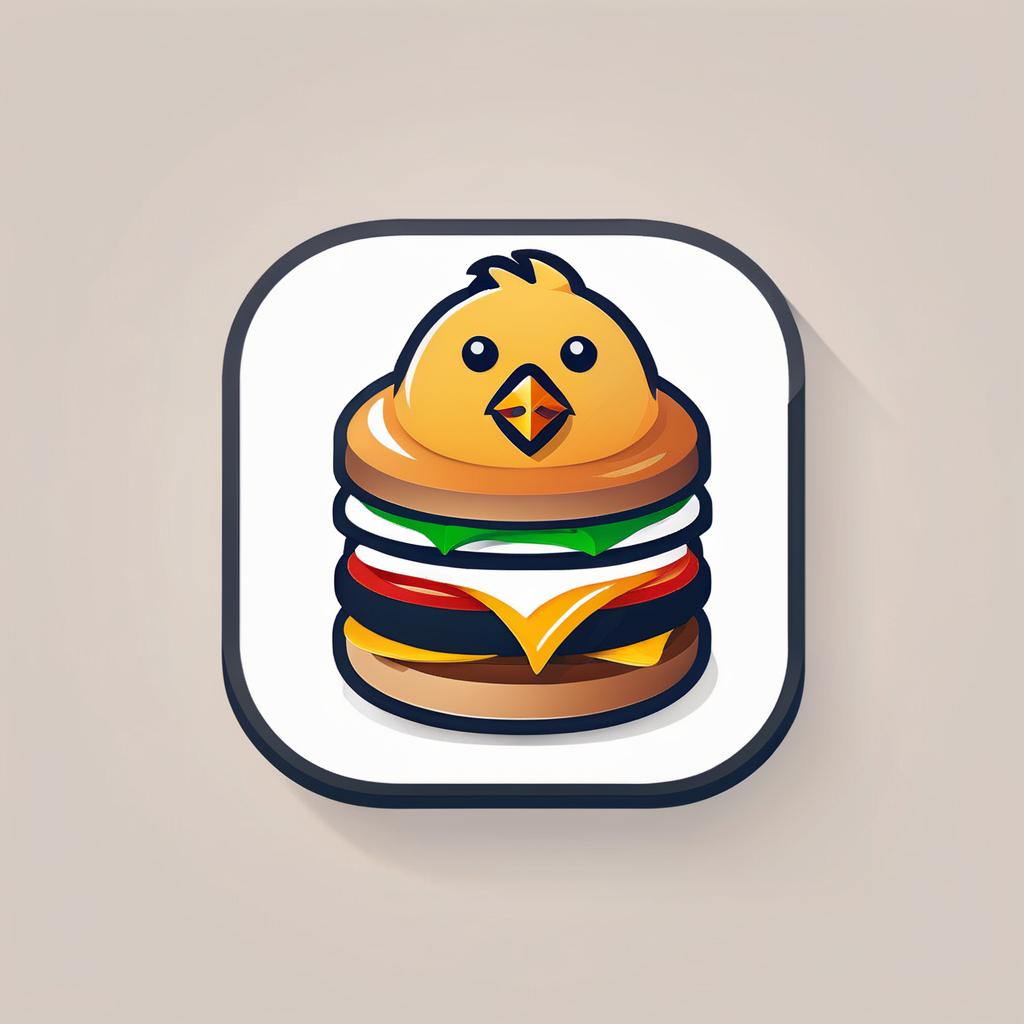  chicken, burger 'chicken lover', (ios style mobile app icon:1.5), logo, midjourney style, hq, hightly detailed, 4k