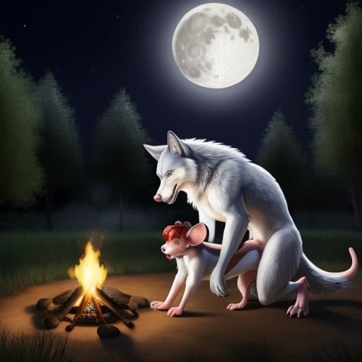  Feral wolf with white and silver fur anally penetrating tiny anthro mouse with white fur and red hair. Forced penetration. Anal. Primal. size difference. Feral on anthro. Feral wolf knotted . ming. Howl. Campsite. Small mouse body. Tiniest body. 1st grade. Daycare. Anthro mouse crying. Full moon. Night. Campfire. Force. Breeding. Primal. Anal Penetration., open eyes, digital art, masterpiece, 4k, fine details,