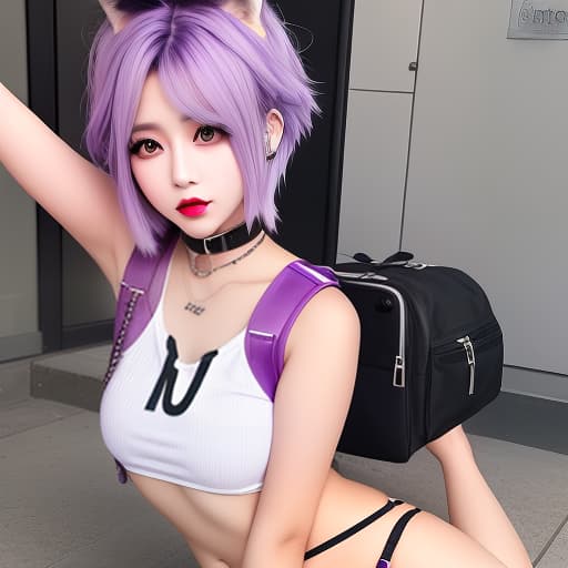  Subculture light purple hair color hair cut wolf cut girl with collar and disrespectful girl female