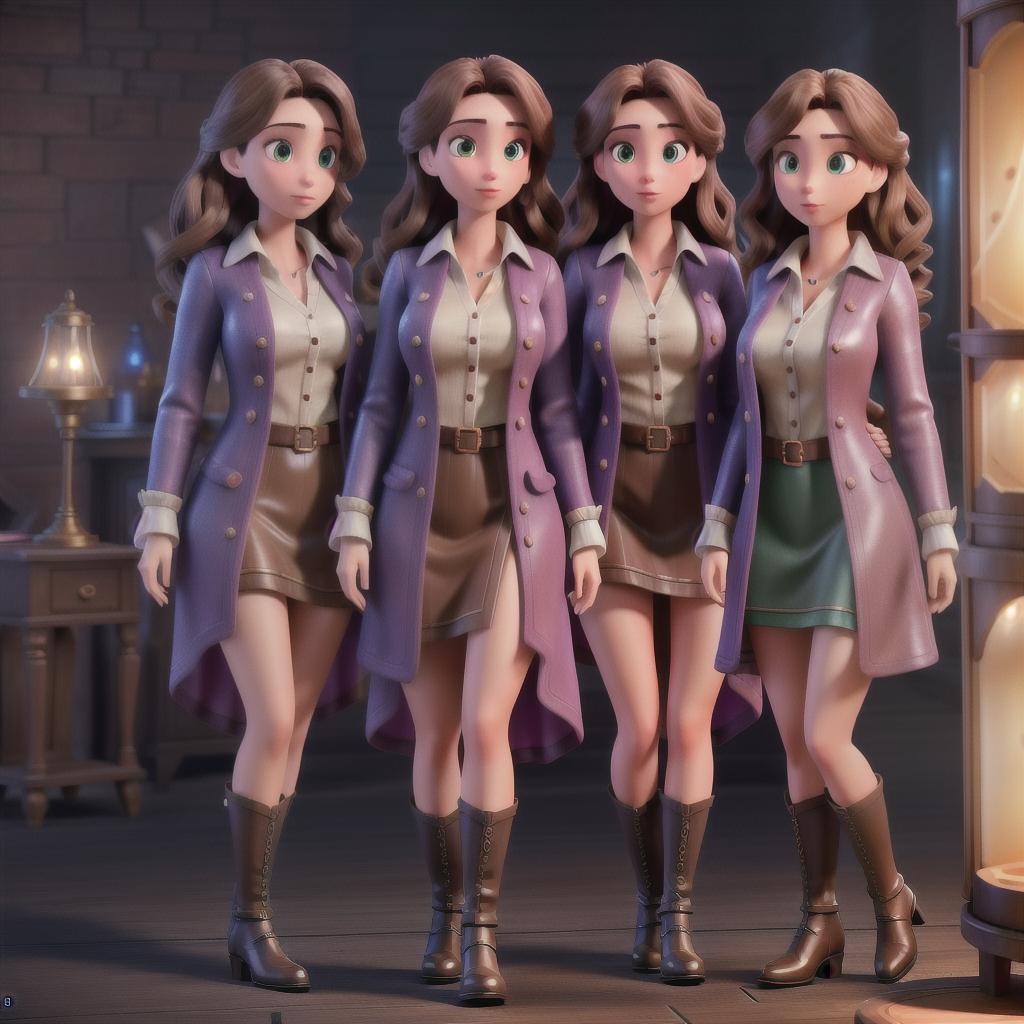  3 young brunette women, a magic grimoire. mysterious and supernatural atmosphere. high definition hyperrealistic, full body, detailed clothing, highly detailed, cinematic lighting, stunningly beautiful, intricate, sharp focus, f/1. 8, 85mm, (centered image composition), (professionally color graded), ((bright soft diffused light)), volumetric fog, trending on instagram, trending on tumblr, HDR 4K, 8K