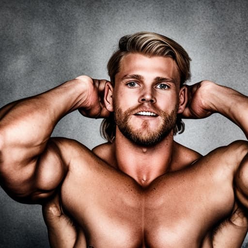 portrait+ style Swedish LGBT queer bodybuilder blonde hunk dude face