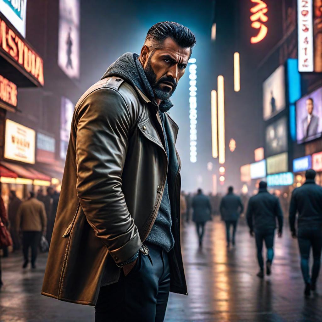  a man trying to create visuals by watching advertisements (quite unhappy) hyperrealistic, full body, detailed clothing, highly detailed, cinematic lighting, stunningly beautiful, intricate, sharp focus, f/1. 8, 85mm, (centered image composition), (professionally color graded), ((bright soft diffused light)), volumetric fog, trending on instagram, trending on tumblr, HDR 4K, 8K