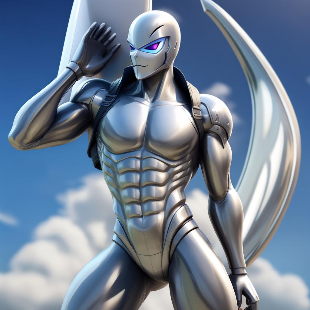  Smooth Silver surfer (fortnite), full body, open eyes, masterpiece, 4k, fine details,